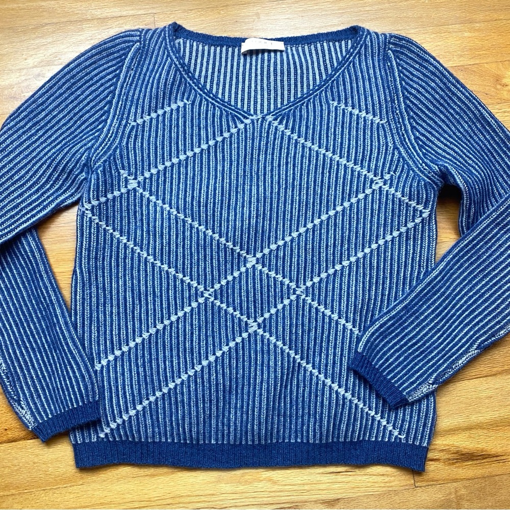Tonet Cashmere Sweater  Blue White 42 Diamond Pattern Medium?